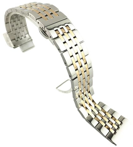 ROUREOX Massives Metall-Armband mit Verstellbarer Schließe, Edelstahl Faltschließe-Armband für Tissot T41-Silber Rose Gold 19MM