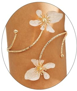 ZMJK Flower Arm Cuff Bracelets for Women Adjustable Gold Upper ArmBand Jewelry Boho Floral Open Wrap Statement Bangle Bracelet Arm Cuff Jewelry Gifts for Women (White)