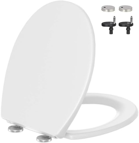 Soft Close Toilet Seat - Toilet Seat with Quick Release for Easy Clean and Install - Premium Standard Toilets Seats White with Adjustable Hinges - O Shape