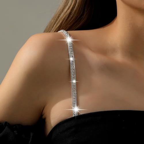 Juguta 2 Piezas Sujetador Correa de Hombro, Tirantes de Sujetador de Diamantes de imitación, Correas Ajustables con Purpurina, Ideal para Bodas y Eventos