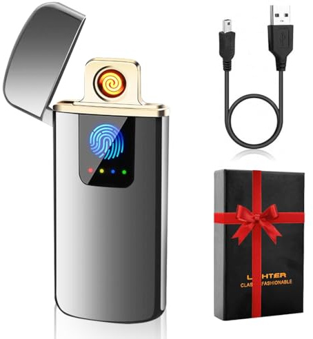 LOMUG Valentinstagsgeschenk Mann Feuerzeug Elektrisch USB Aufladbar Elektro Feuerzeuge mit Batterieanzeige Winddicht Plasma Feuerzeug, Geburtstag Jahrestag Herren Männer Ihn