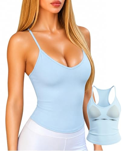 Navneet Damen Sport Neckholder Top mit Integriertem BH V Ausschnitt Racerback Sommer Sexy Gym Yoga Oberteil