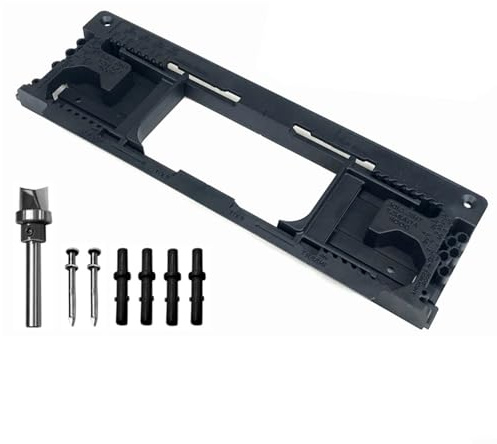 SMZhomeone Scharnier-Fräser-Schablone mit 12-mm-Bit für präzises Einstecken von Türscharnieren, verstellbare Gleitführungen für professionelle Installationen, schwarzer Kunststoff, 315 x 106 mm
