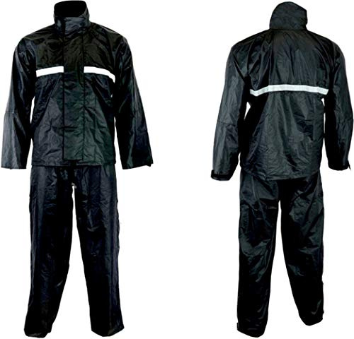 2 Piece Waterproof Motorbike Motorcycle Motorcross Reflective Black Rainsuit Over Jacket Trousers Suit