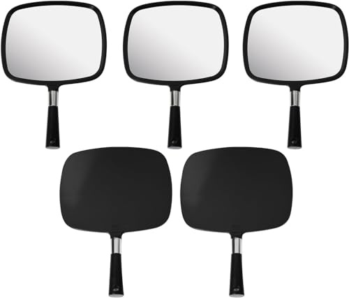 Mirrorvana Lot de 5 Grands miroirs à Main Confortables pour Coiffeur, barbier et Salon de beauté, Miroir portatif rectangulaire, 33 cm x 23 cm (Noir)