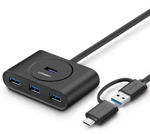 UGREEN HUB USB 3.0 + USB-C 3.1 4-Puertos OTG (Negro)