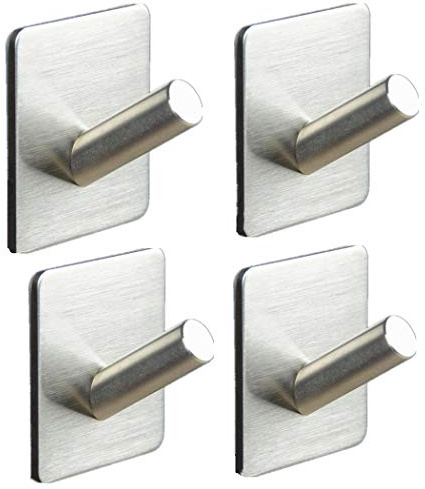 Klebehaken für Küche und Bad, 304 Edelstahl-Schwerlasthaken für Topf und Pfannen, Utensilien, Handtücher, Kleidung usw. 1-Haken-Last: 2 kg, 4er-Pack