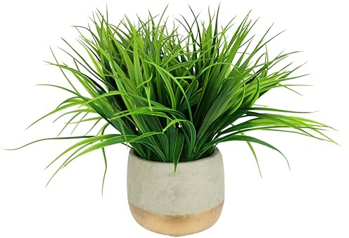 Flair Flower Zement-Topf, Künstliches Gras, Kunst-Pflanze, Kunststoff, grün, 23 cm hoch, 8 cm breit
