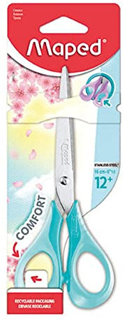 Maped - Schul- und Bastel-Schere SENSOFT PASTELL 16 cm, flexible und ergonomische Griffe, spitz - rose, hellblau, flieder (Zufällige Farbe)