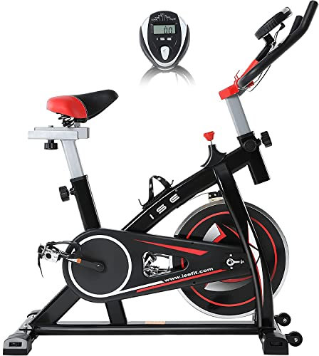 ISE Ergometer Heimtrainer Fahrrad mit LCD Anzeige, 8kg Schwungrad, Indoor Fahrrad Fitnessbike mit flüsterleise Riemenantrieb-Fahrrad Ergometer