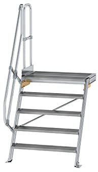 Günzburger Steigtechnik Treppe mit Plattform 60° Stufenbreite 1000mm - 5 Stufen Aluminium geriffelt