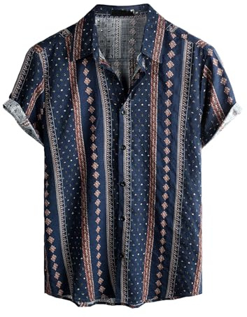 VATPAVE Mens Floral Hawaiian Shirts Short Sleeve Button Down Beach Shirts X-Large Navy