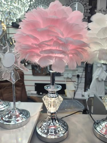 Biznest Crystal Diamond Elegant Design Blush Pink Feather Duchess Table Lamp Living Room and Bedroom Decoration