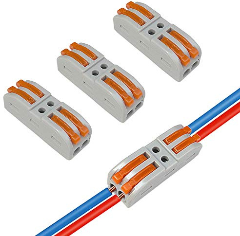 Aiqeer 16 Pcs SPL-2 Lever-Nut Wire Connectors, 2 in 2 Out 4 Ports Conductor Compact Wire Connectors, Cable Clamp Terminal Block Quick Spring Connector