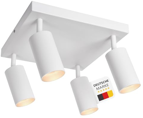 Maxkomfort LED Deckenleuchten Deckenspot weiß 4 flammig GU10 Fassung schwenkbar Küchenlampe Deckenstrahler Lampe Spots Spotlight Deckenspot Deckenlampe 866-4