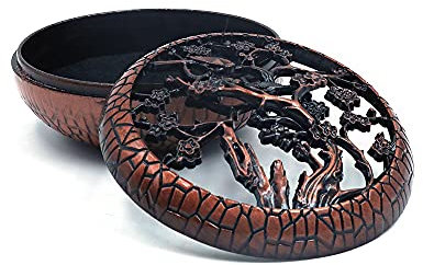 ANCLLO Encensoir en bronze rouge, bois de santal antique avec couvercle en métal creux motif prune pour la maison, le salon, le yoga