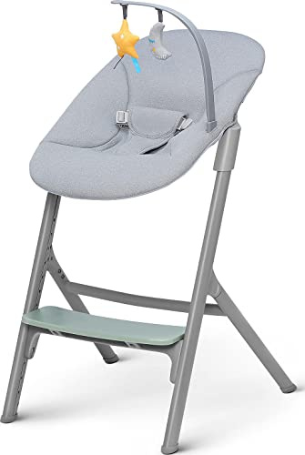 Kinderkraft Kinderhochstuhl LIVY + Babyliege CALMEE, 4in1, Stuhl für die ganze Familie, von Geburt bis 110 kg, Verstellbare, Ergonomische Rückenlehne, Minimalistisches niederländisches Design, Grün