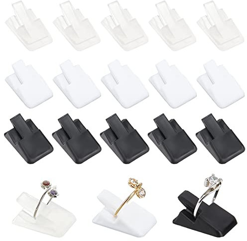 PandaHall-Ringanzeige, 36 stücke 3 Farben Kunststoff Ringhalter Ring Schmuckständer Einzelfinger Ring Unterstützung Für Verlobung Hochzeit Ringe Juwelier Schlafzimmer, Schwarz/Weiß/Klar