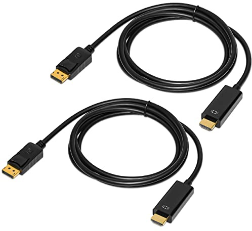 QINGLER 4K Displayport to HDMI Cable 6 Feet 2-Pack, Display Port (DP) to HDMI Adapter Male to Male Cord Converter for PC to HDTV, Monitor, Projector