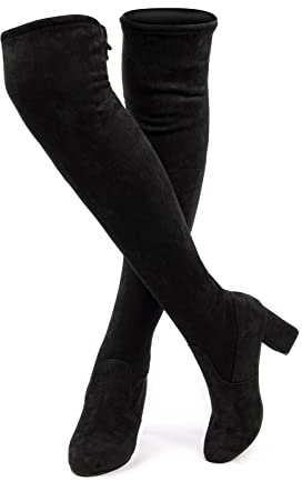Hitmars Botte Hautes Femme Botte Longue Hiver Botte avec Bloc Talon Chaudes Mode Lacet Bottes Haute Bottes Genou Elastique Noir EU 41