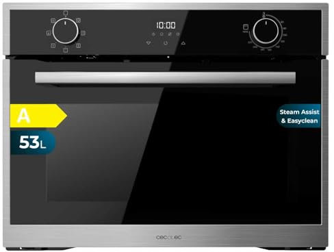 Cecotec Horno Integrable 45cm Alto Multifunción Bolero Hexa M224500 Edge A. 2600W, 53L Capacidad, 7 Funciones, Grill, Fan Assisted Grill, Convección, Defrost, Steam Base X2, Steam EasyClean, Vapor