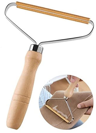 Lint Remover for Clothes – Reusable Double-Sided Copper Blade Fuzz Shaver with Wooden Handle – Manual Carpet & Fabric Lint Cleaner for Pet Hair, Wool & Upholstery