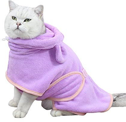 BT Bear Hunde-Bademantel, super saugfähig, schnell trocknend, Mikrofaser-Mantel, Kapuzen-Badetuch für Welpen, kleine Hunde, Katzen (XS, lila)