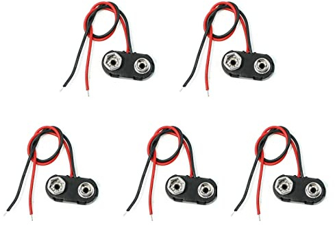 DMiotech 5 Paquet 9V Pile Clip Connecteur Faux Cuir Coque T Type Boucle Connecteur Câble Fils Double Câblé pour Batterie 9 volts ou Projet de bricolage