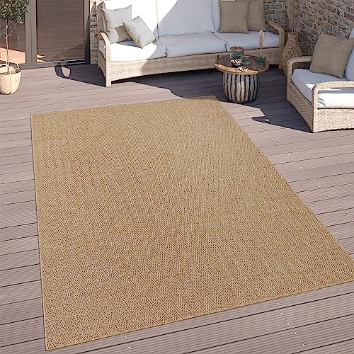 Paco Home Outdoor Teppich Wetterfest Balkon Küche Wohnzimmer Einfarbiges Design Geometrisch Herringbone Optik Modern, Grösse:120x160 cm, Farbe:Beige