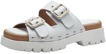 Tamaris Damen Plateau Mules Leder Sommer; WHITE/weiß; 37 EU