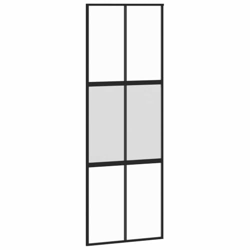 vidaXL Schiebetür, Glasschiebetür mit Metallrahmen, Schlank Glastür Tür mit Zubehör, Innentür Zimmertür, Schwarz 76x205 cm Hartglas Aluminium