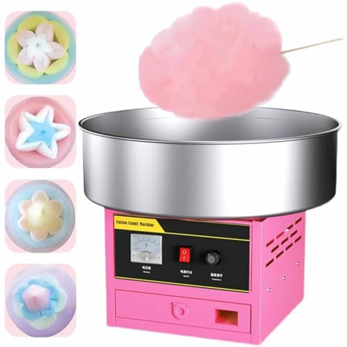 RESKIU Macchina per Zucchero Filato Commerciale da 1200w,Macchina per Zucchero Filato Elettrica Professionale in Acciaio Inossidabile Professionale, per La Festa di Compleanno,Pink-220V