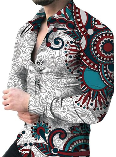 Camisa De Flores De Moda para Hombre Camisa De Manga Larga con Estampado De Tendencia Callejera Nueva Camisa Casual De Manga Larga con Solapa Color9 5XL