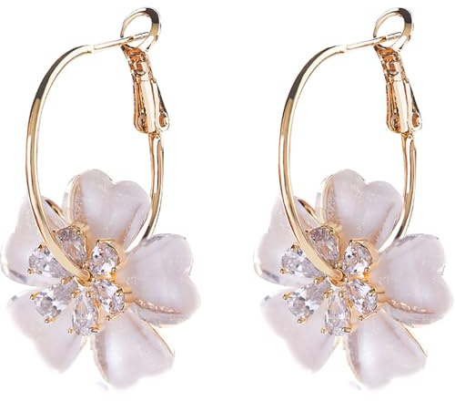 Boucles d'oreilles créoles pendantes avec fleurs exquises boucles d'oreilles créoles en argent sterling 925 avec zircons cubiques en forme de cœur pour femmes filles, cadeaux mignons de bijoux plaqués