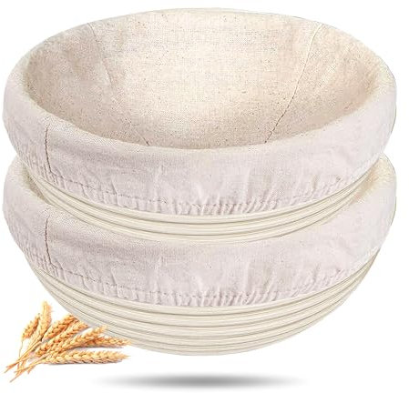 DeJivsin 2pcs Banneton para Pan Redondas de 23 cm, Cesta de Fermentación, Cesta de Fermentación de Pan, Banneton Cuenco de Ratán Natural para Pan y Masa, Capacidad de 1 kg de Masa