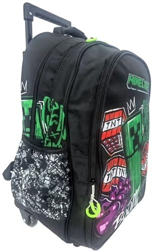 PRESTIGE & DELUXE Trolley Sac à dos scolaire compatible avec Minecraft 46 cm haut de gamme pour enfant + trousse ovale zip, multicolore, standard, Trolley