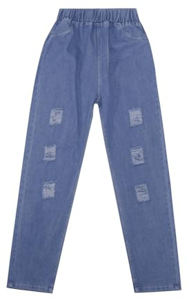 Pantalon Jean Enfant Fille 2-12 Ans Love Chic Pas Cher Ample Pantalons en Denim Enfant Fille Taille élastique Printemps Hiver Confortable Chic Pas Cher Casual Sport Jogging