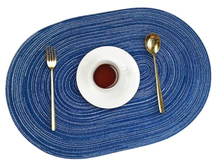 Blausky 6 Stück Geflochten Platzdeckchen,Oval Platzset,Doppelseitigen rutschfest Platzdeckchen,Gewebte Tischset Platzset Hitzebeständigen für Esszimmer Küche Hochzeit Party,50 x 35 cm,Blau