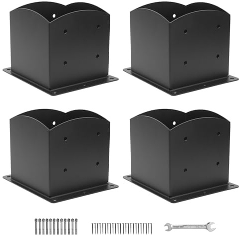 6x6 Post Base 4 Pcs,(Inner Size 5.6''x5.6'') Wood Fence Post Anchor,Decking Post Base,Railing Post Brackets,Heavy Duty Steel Post Bracket for Pavilion,Deck Railing,Support Deck Base Plate,Pergola