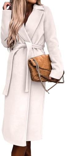 Ansenesna Wollmantel Damen Winter Lang Wintermantel Damen Wolle Mit Gürtel Lange Winterjacke Warm Elegant Mantel Frauen Ohne Kapuze Trenchcoat Umlegekragen Damen-Jacken Vintage Damen-Mäntel