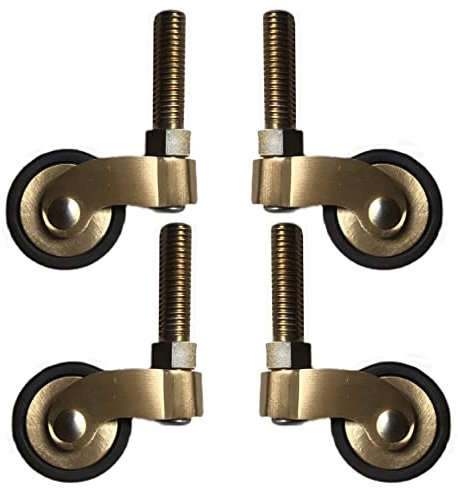 Ruedas para Muebles, Juego de 4 ruedas universales de latón macizo, ruedas para muebles de 25 mm de estilo antiguo de latón pulido, con varilla roscada M8, ruedas de goma giratorias de 360°, carga de