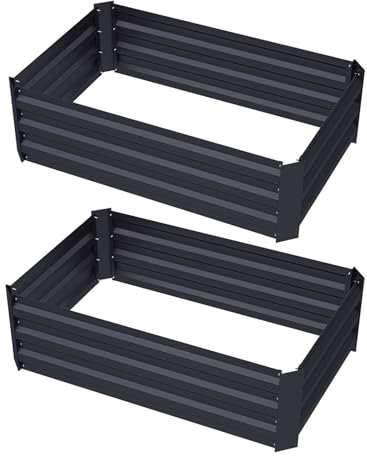 DKIEI 2 Packs Raised Beds Garden Raised Planters, 100x60x30cm Galvanised Steel Powder Coated Metal Raised Garden Kit for Plants Vegetables Flowers & Herbs Growing, Bottomless Planter Black