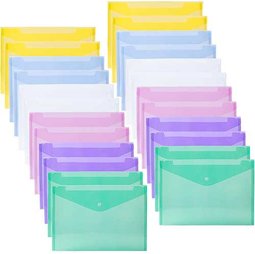 Carpeta para Documentos A4 Carpetas Plástico con Cierre a Presión para Documentos, Certificados, Recibos 24 Piezas 6 Colores
