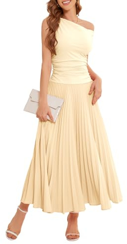 Bbonlinedress Vestido de verano para mujer maxi elegante sin hombros vestidos de noche vestidos de ocio vestidos casuales vestido de playa vestido de fiesta cóctel vestido de dama de honor, champán, M