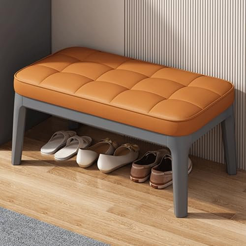 Generisch Esszimmerbank aus Holz im Bauernhausstil, rustikale gepolsterte Eingangsbank, mit Leder gepolsterte Schuhregalbank für Esszimmer, Wohnzimmer, Flur, Schlafzimmer (grau, 72 cm)
