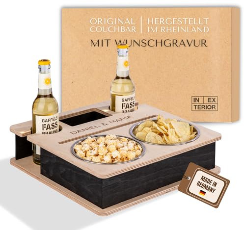 INEXTERIOR CouchBar Square - PERSONALISIERBAR - handgefertigt in Deutschland - zwei Snackschalen und Flaschenhalter - Couchbutler couchorganizer Sofaorganizer Sofaablage Tablett Couchbutler