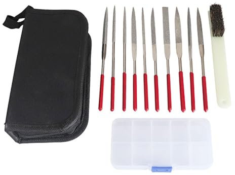 Juego de 10 limas de aguja, con revestimiento plano, limas de punta pequeña para lijado de metal con cepillo