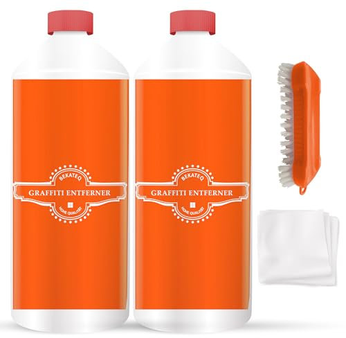 Graffiti-Entferner Reinigungsset 2x 0,75l + Bürste + Vliestuch - Sprühlacke Graffiti Filzstift Farbe Lack Entferner geruchsmild schnell und gründlich - Abbeizer, Lackentferner - BEKATEQ LS-717