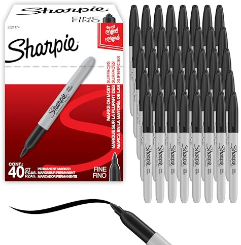 Sharpie Permanent Markers, Fine Tip, Black, 40 Count - Office Supplies, Quick Drying, Fade Resistant, For Wood, Plastic, Paper, Metal, And More