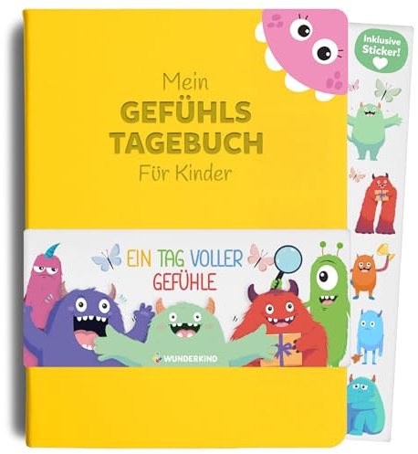Wunderkind Gefühlstagebuch Kinder 6-12 Jahre | Tagebuch Mädchen und Jungs | Gefühle Buch Kinder | Für ein gutes Gefühl | Dankbarkeitstagebuch für Kinder (inklusive 15 Spiele, Sticker & Hörbuch)